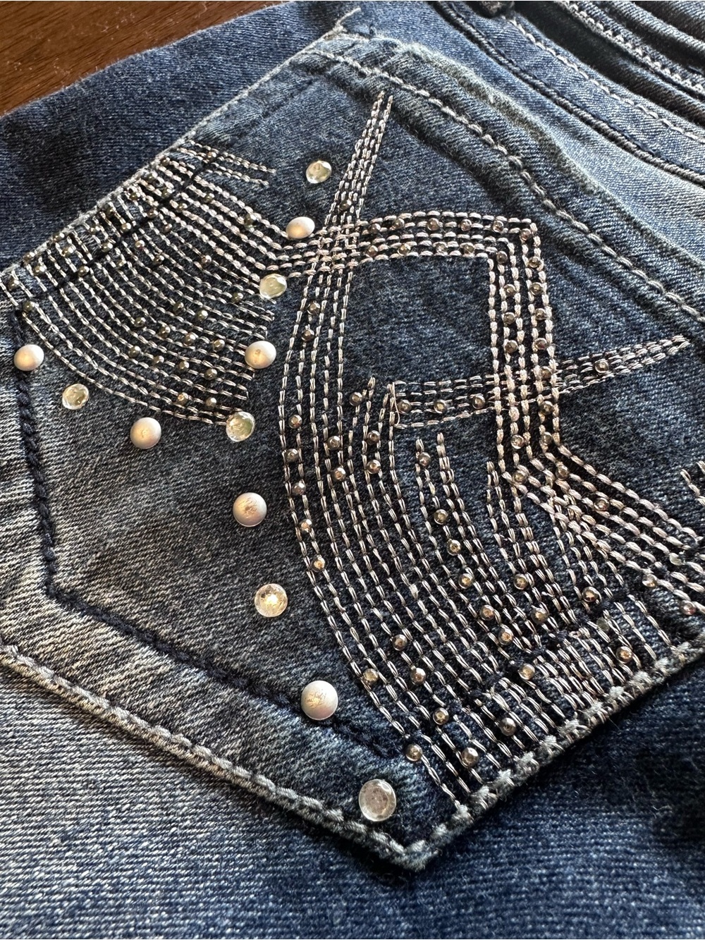 Red Rivet Size 13 Skinny Jeans Blue Denim Rhinestone Embellished Pockets Y2K - Picture 11 of 13